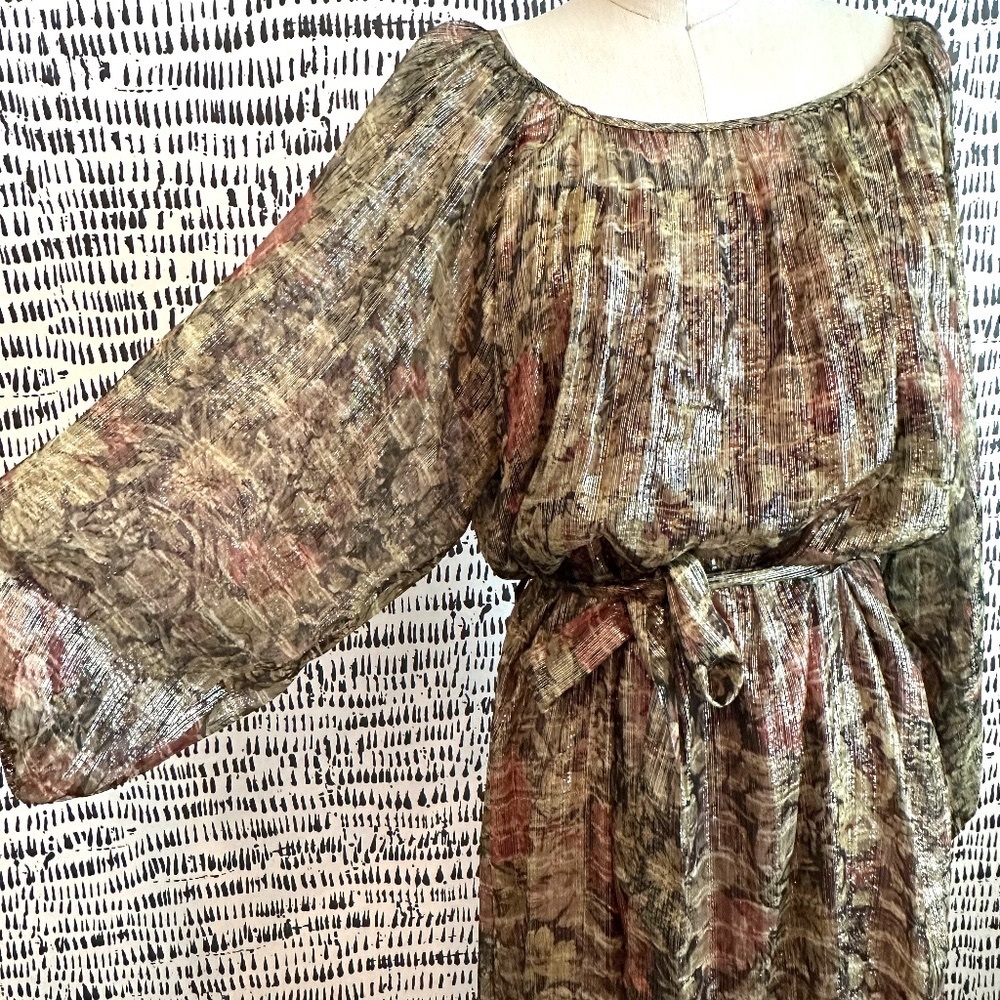 Mes Demoiselles Paris Silk Floral Metallic 'Paturage' Maxi Dress Size FR 38/US M - Picture 3 of 11